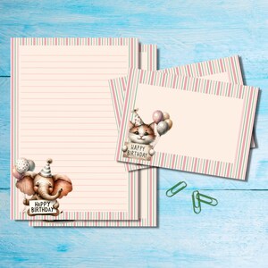 Juego de papelería A5 de animales de feliz cumpleaños, hojas y sobres para escribir cartas de SnailMail, papel de notas lindo con o sin líneas, suministros para amigos por correspondencia,