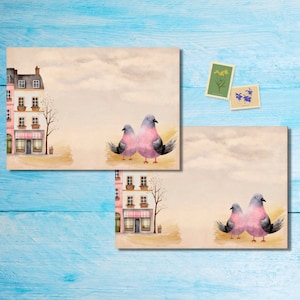 Paquete de 5 o 10 sobres "Palomas en la ciudad", sobres de correo feliz para cartas de amigos por correspondencia, sobres de tamaño C6 con envío postal.