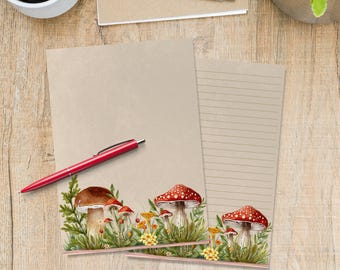 Mushroom Meadow A5 letter writing paper, Penpal stationery supplies, lined or unlined cute notepaper letter sheets, Paper for pen pals