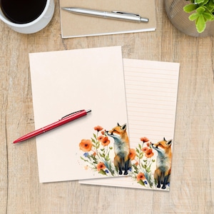Hübsches Fuchs A5 Briefpapier, Briefpapier, Briefpapier, liniertes oder unliniertes Briefpapier, süßes Notizpapier mit oder ohne Linien