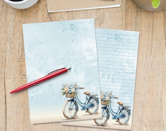 Blauwe fiets A5-briefpapier, benodigdheden voor penvrienden, briefpapier, al dan niet gelinieerd, briefpapier, schattig briefpapier met of zonder lijnen