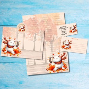 Kit di lettere per corrispondenza "Cat in Fall" con amico di penna e posta ordinaria, carta da lettere A5, buste, etichette per indirizzi, etichette PDT, adesivi rotondi per posta allegra.