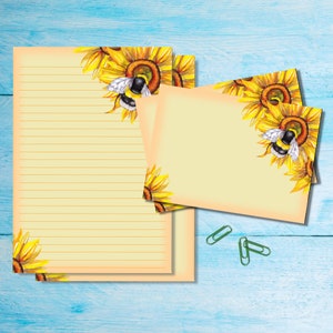 Set di cancelleria per lettere Sunflower Bee A5, graziosi articoli per amici di penna, kit per posta ordinaria, fogli a righe o non a righe con busta/adesivo coordinato