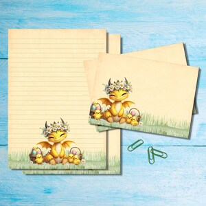 Set di cancelleria per lettere in formato A5 con drago pasquale giallo, grazioso pacchetto di articoli per amici di penna, kit per posta ordinaria con buste e adesivi abbinati in formato A5