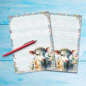 Papel de carta A5 com estampa floral Shabby Cow, suprimentos de papelaria para amigos por correspondência, folhas soltas pautadas ou sem pauta, papel de carta bonito com/sem pautas