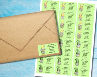 Etiquetas autoadhesivas de dirección de devolución de Daisy Gnomes, 24 etiquetas por hoja, pegatinas rectangulares de 63,5 x 33,9 mm con esquinas redondeadas