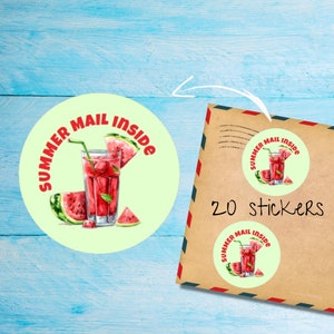Lot de 20 autocollants fous pastèques ronds mats découpés individuellement, jolies étiquettes décoratives Happy Mail pour courrier postal, autocollants postaux correspondant