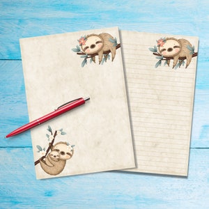 Papel para escribir cartas tamaño A5 con diseño de perezoso, suministros para amigos por correspondencia, papelería con temática de animales, hojas individuales rayadas o sin rayar, lindo papel de notas con o sin líneas