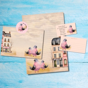 Kit de cartas a juego para amigos por correspondencia de Pigeons in Town, papel de carta tamaño A5, sobres, etiquetas de dirección, etiquetas PDT y pegatinas redondas de Happy Mail