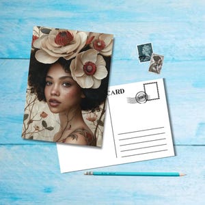 Filles au chapeau (n° 5), carte postale au format A6 avec coins arrondis, belle carte postale illustrée post-crossing 14,8 cm x 10,5 cm