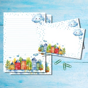 Set di cancelleria per lettere A5 Rainbow Houses, articoli per amici di penna, kit per posta ordinaria, fogli a righe/non a righe, buste e adesivi abbinati