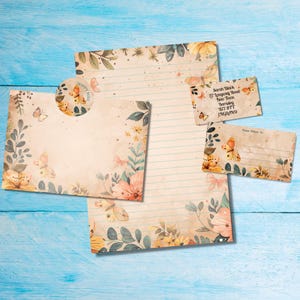 Kit de cartas para correo postal con borde de mariposa, papel de escribir A5, sobres, etiquetas de dirección, etiqueta PDT y pegatinas redondas para correo feliz.