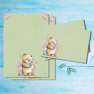 Teddy in Spring Juego de papelería para escribir cartas A5, bonitos suministros para amigos por correspondencia, hojas de kit Snailmail con sobres y pegatinas a juego
