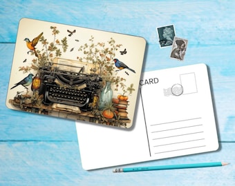 Postal de máquina de escribir (n°4), postal tamaño A6 con esquinas redondeadas, hermosa postal individual ilustrada postcrossing 14,8 cm x 10,5 cm