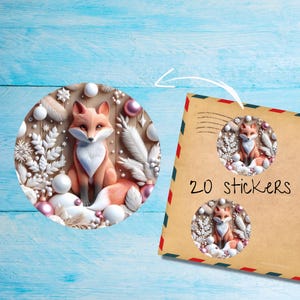 Autocollants renard et boules, lot de 20 autocollants ronds mats découpés individuellement, jolies étiquettes décoratives Happy Mail pour courrier postal, autocollants postaux correspondant