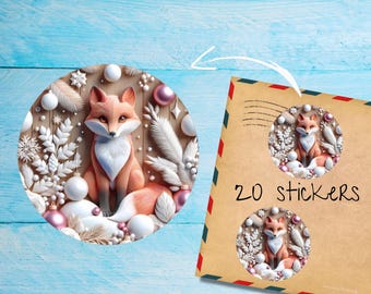 Fox and Baubles-stickers, pak van 20 individueel gesneden ronde, matte, leuke decoratieve postetiketten voor post, penvriend poststickers
