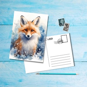 Winter Foxes (n. 4), cartolina formato A6 con angoli arrotondati, splendida cartolina singola illustrata postcrossing 14,8 cm x 10,5 cm