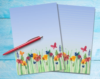 Wild Flowers A5 letter writing paper, Pen pal supplies, Stationery lined or unlined letter sheets, Cute notepaper with or without lines