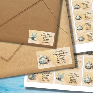 Etichette per l'indirizzo di ritorno di Bugs, 24 o 40 etichette autoadesive per foglio, adesivi rettangolari Pen pal per buste di posta felice