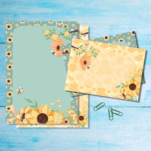Set di cancelleria Flower Bee A5, carta da lettere carina e buste abbinate, articoli di scrittura per amici di penna, carta per appunti floreale