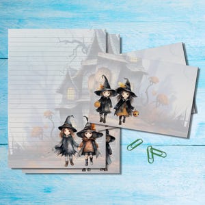 Set di cancelleria "Dolcetto o scherzetto" di Witchy, carta da lettere A5 con buste abbinate, kit di forniture per posta ordinaria Penpal, fogli a righe/non a righe