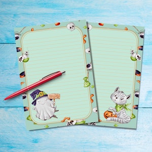 Hojas de cartas de papelería Spooky Friends, suministros de Penpal, bloc de papel de escritura A5, lindo papel de notas de otoño con o sin líneas para correspondencia
