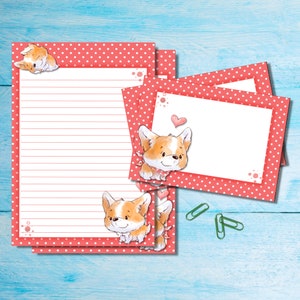 Juego de papelería Little Corgis A5, hojas y sobres para escribir por correo postal, paquete de cartas con o sin líneas, lindo papel de notas, suministros para amigos por correspondencia.