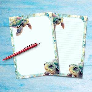 Papel para escribir cartas tamaño A5 con diseño de tortuga marina, suministros para amigos por correspondencia, hojas rayadas o sin rayar, lindo papel para notas con o sin líneas