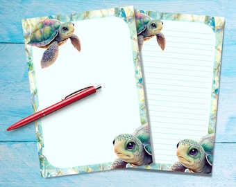 Carta da lettere Sea Turtle A5, Forniture per amici di penna, Fogli di cancelleria foderati o non foderati, Carta da lettere carina con o senza righe