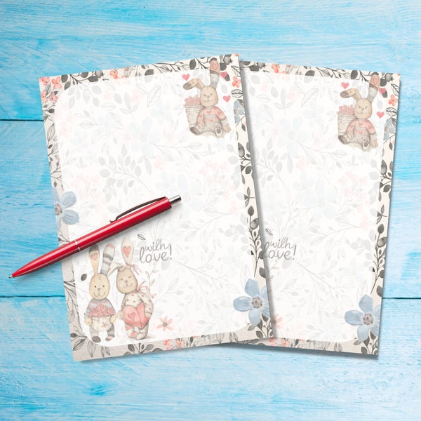 With Love A5 letter writing paper, Pen pal supplies, Stationery lined or unlined letter sheets, Cute notepaper with/without lines