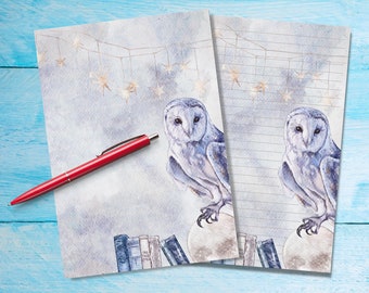 Magical Owl A5 letter writing paper, Penpal stationery supplies lined or unlined single sheets, Watercolour notepaper with /without lines