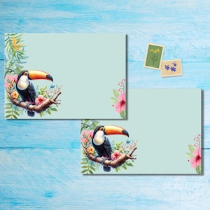 Rainforest Toucan envelopes pack of 5 or 10, Happy mail envelopes for pen pals letters, C6 size postable decorated envelopes