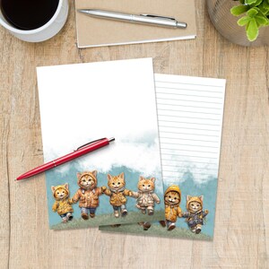 Raincoat Cats A5 letter writing paper, Pen pal supplies, Stationery lined or unlined note sheets, Cute notepaper with or without lines