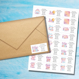 Positive Quotes self adhesive return address labels, 24 labels per sheet, 63.5 x 33.9 mm rectangular stickers with rounded corners