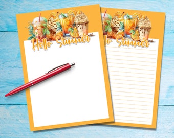 Summer Iced Coffee A5 letter writing paper, Pen pal supplies, Stationery lined or unlined note sheets, Cute notepaper with or without lines
