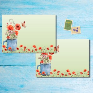 Paquete de 5 o 10 sobres con forma de taza llena de amapolas, sobres de correo alegres para cartas de amigos por correspondencia, sobres de tamaño C6 para enviar por correo