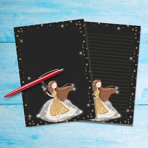 Papel para escribir cartas Magic Girl A5, Hojas individuales de papelería oscura, Papel de notas forrado o sin forro, suministros para amigos por correspondencia, Correo feliz con temática mágica