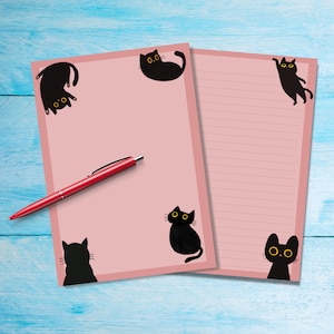 Papel para escrever cartas A5 Black Cat, Suprimentos para amigos por correspondência, Folhas de papel pautadas ou não pautadas, Papel de carta fofo com ou sem linhas