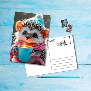 Erizo Keep Warm, postal tamaño A6 con esquinas redondeadas, hermosa postal individual ilustrada de postcrossing de 14,8 cm x 10,5 cm