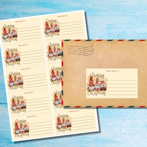 Etichette autoadesive Merry Christmas Gnomes, da consegnare a..., 10 etichette per foglio, adesivi rettangolari da 99,1 x 57,0 mm con angoli arrotondati