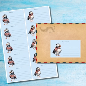 Etiquetas autoadhesivas Winter Puffins, entregue a... etiquetas, 10 etiquetas por hoja, pegatinas rectangulares de 99,1 x 57,0 mm con esquinas redondeadas