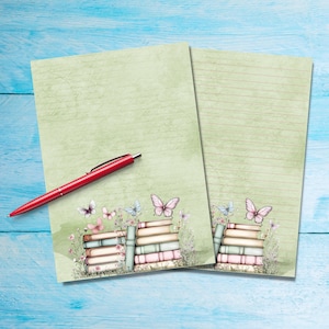 Papel de carta Butterfly Books, Suprimentos para amigos por correspondência, Folhas de papelaria A5 para escrever cartas, Papel de carta com ou sem linhas, Papel de carta fofo