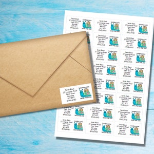Etichette autoadesive per l'indirizzo di ritorno Snail Mail Love, 24 etichette per foglio, adesivi rettangolari da 63,5 x 33,9 mm con angoli arrotondati