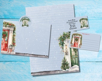 Knock Knock matching penpal / snail mail letter kit, A5 writing paper, envelopes, address labels, PDT labels, round happy mail stickers