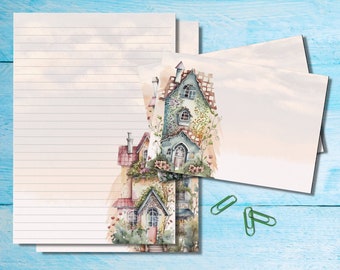 Tall Houses A5 letter writing stationery set, penpal supplies, Snailmail kit, Lined /unlined sheets matching envelopes & stickers