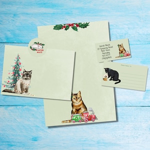Festive Cats abbinato al kit di lettere per posta ordinaria/penpal, carta da lettere A5, buste, etichette per indirizzi, etichette PDT, adesivi rotondi per posta felice