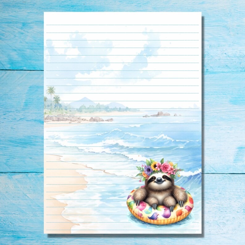 Beach Sloth Stationery Set, A5 Letter Writing Paper With Matching ...