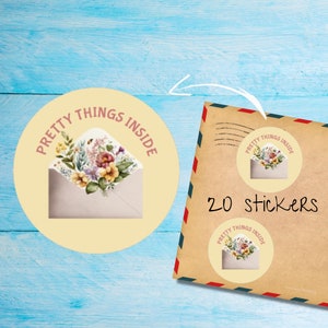 Autocollants floraux pour enveloppe, lot de 20 ronds mats coupés individuellement, jolies étiquettes décoratives Happy Mail pour courrier postal, autocollants postaux correspondant