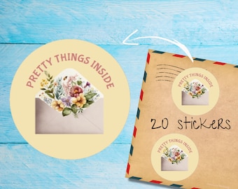 Envelopstickers met bloemen, pak van 20 individueel gesneden ronde mat, leuke decoratieve postetiketten voor postzegels, poststickers voor penvrienden
