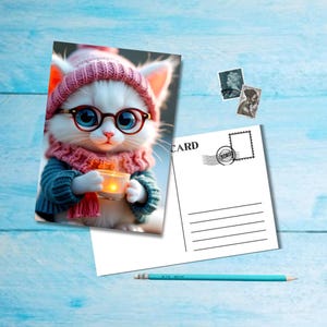 Keep Warm Cat, cartolina formato A6 con angoli arrotondati, splendida cartolina singola illustrata postcrossing 14,8 cm x 10,5 cm